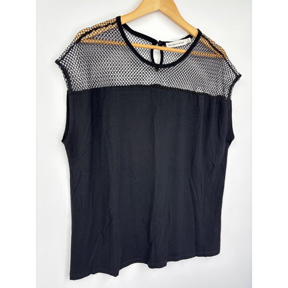 RM Rebecca Minkoff Mesh Lattice Embellished Stretch Top Black 1X NWOT - Picture 2 of 7